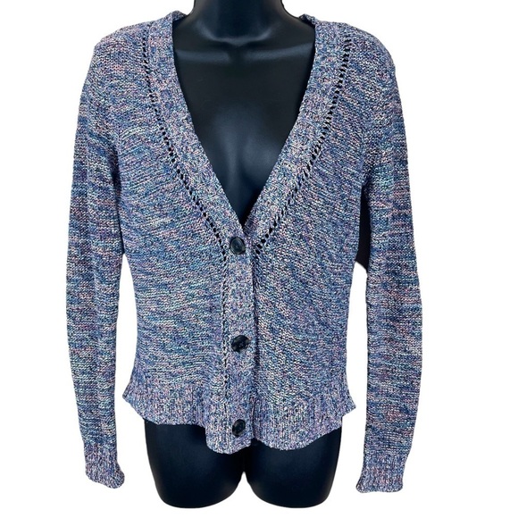 EUC American Eagle short button cardigan, pink and blue knit, size small. - Picture 1 of 9